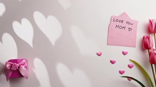 Mother's Day Gift and Flowers on White Background