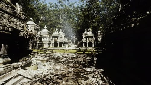 Radiant Retreat Surrounded By Thick Vegetation and Detailed Stone Architecture