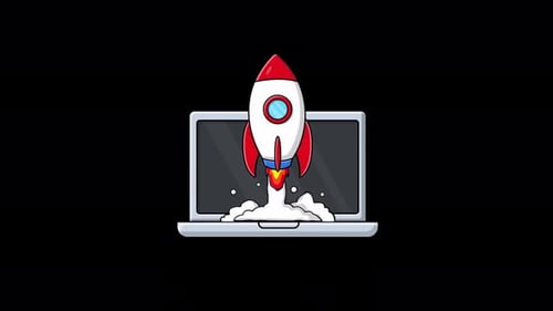 Animated Laptop with Rocket. Business Startup Concept Video - Transparent