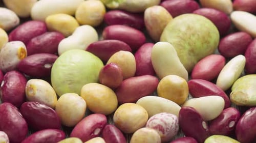 Mix of colorful beans rotating in close-up shot