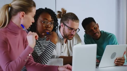 Office Workers Creative Team are Talking Then Doing Highfive Hand Gesture Working Together Around