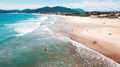 Aerial View of the Beach in Brazil and Atlantic Ocean with Waves