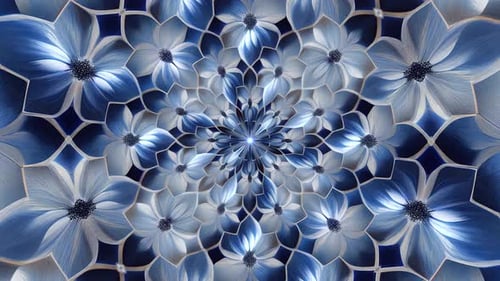 Rotating Endless Blooming Blue Flower Pattern Background Seamless Loop