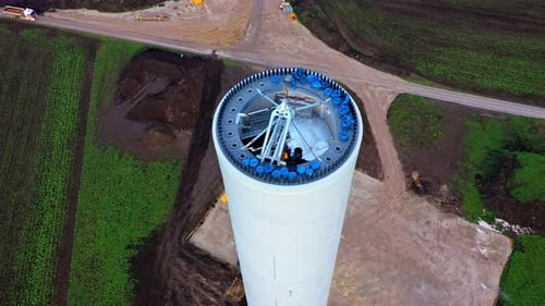 Yaw System Of A Wind Turbine During Erection. aerial
