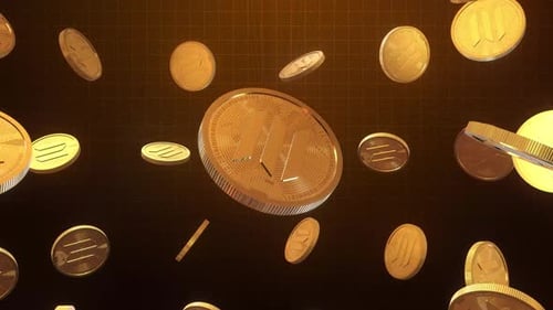Seamless Loop Falling Gold Cryptocurrency Coins Animation