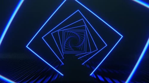 Blue Square Neon Spiral Tunnel Background VJ Loop l 4K