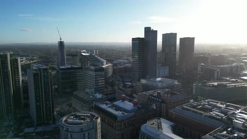 Drone Shot of Modern City Skyline on Sunny Day
