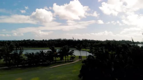 Aerial view of a road beside the golf course