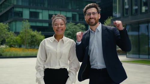 Two Multiracial Colleagues Multiethnic Coworkers People Caucasian Business Man Male Guy Businessman