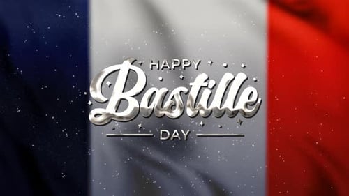 Happy Bastille Day Metallic Title Animation with French Flag