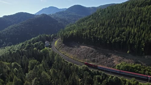 Aerial of Train on Semmering Railway Austria