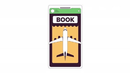 Flight booking airline ticket phone screen 2D object animation