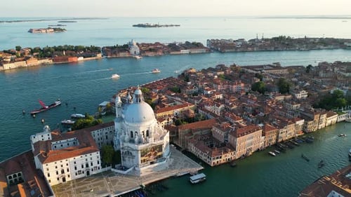 Venice Italy Skyline Aerial View of Basilica and Grand Canal at Sunrise