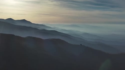 Majestic Mountain Landscape at Sunrise With a Bird Flying