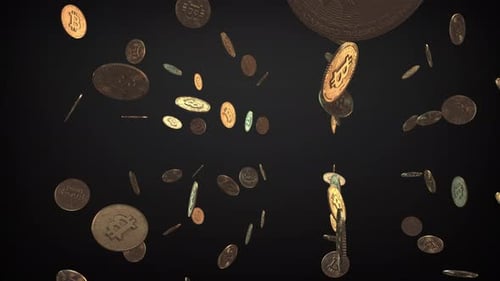 Seamless Loop of Falling Bitcoin Cryptocurrency Coins