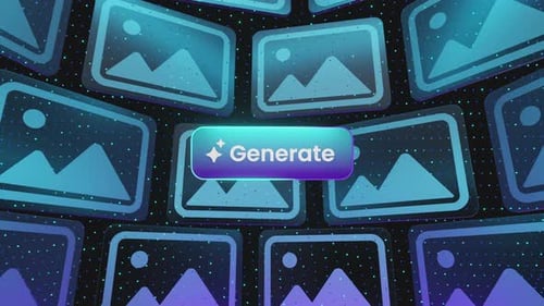 Concepto de generación de imágenes de IA que muestra un botón Generar brillante