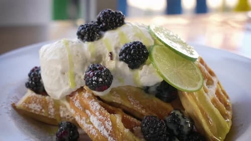 Close Up of Waffles with Toppings