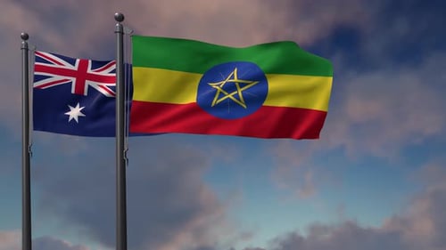Australian And Ethiopian Flags Waving Animation