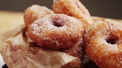 Spanish Traditional Donuts with Colorful Sprinkles Close Up Pink Sweets Food Macro
