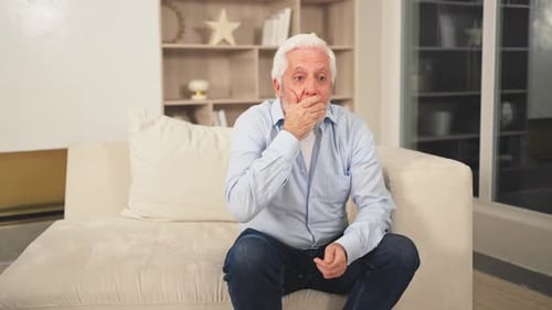 Healthcare Medicine Senior Man with High Fever Symptoms Illness Cold Seasonal Influenza Covering