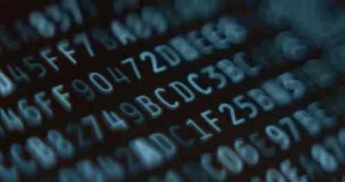 Hexadecimal Code on Computer Screen Close Up View
