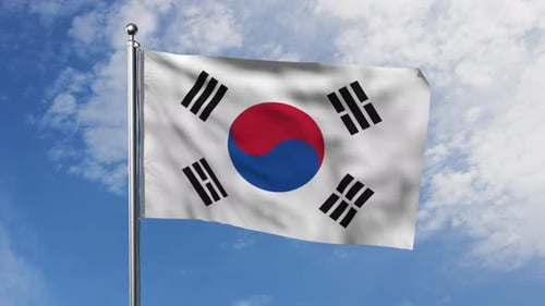 Bandeira da Coreia do Sul com fundo de céu