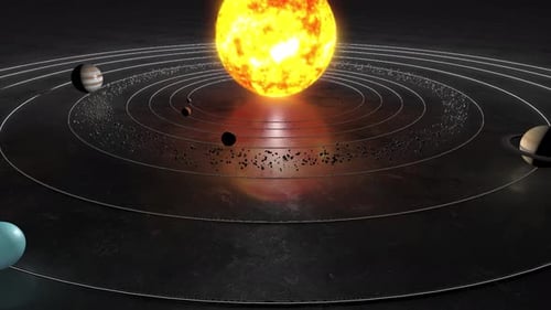 Solar System Animation with Sun and Orbiting Planets in 3D Space