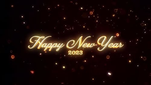 Happy New Year Golden Text Animation with Sparkling Particles