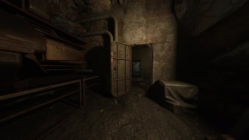 Opening Heavy Metal Door in Dark Abandoned Bunker