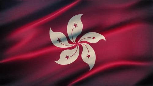 Waving Hong Kong Flag with Realistic Fabric Ripple