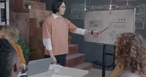 Diverse Team Analyzing Marketing Data in Meeting