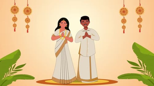 Animated Indian Couple in Traditional Attire Greeting Loop