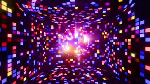 Vibrant Disco Ball and Dynamic Pixel Lights Loop