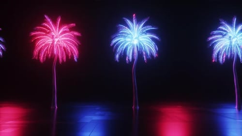 Side Scrolling Neon Glowing Palm Trees