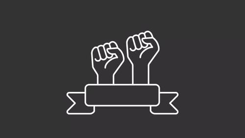 Animated Fists and Ribbon Banner Icon for Justice Themes