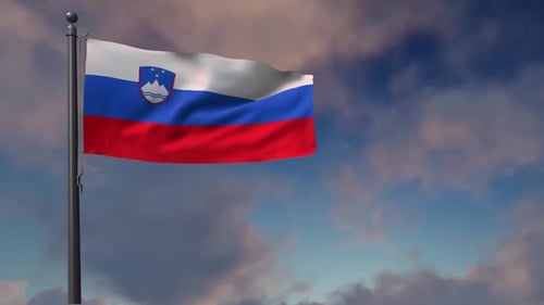 Realistic Slovenia National Flag Waving with Dynamic Sky