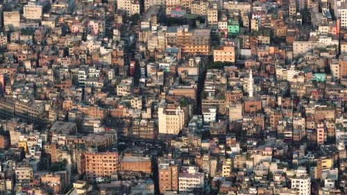 Aerial view of dense buildings in Dhaka, Bangladesh.