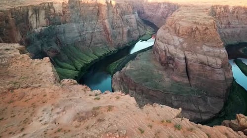 Aerial Shot Of Horseshoe Bend Overlook In Arizona, Beautiful Tourist Destination