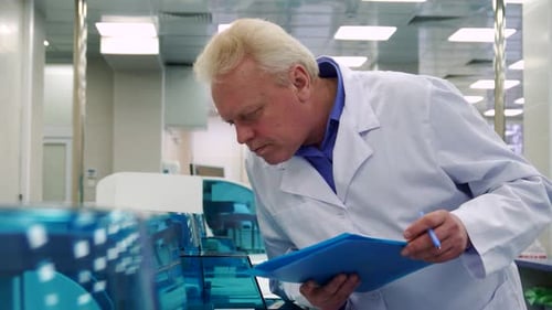 Scientist Inspecting Equipment in Modern Laboratory