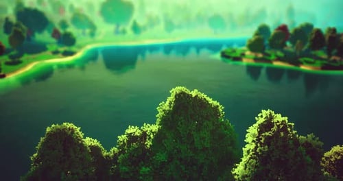 Vibrant Landscape with Serene Lake and Lush Greenery During Daylight