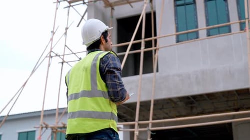 footage of construction worker concept engineer, foreman, civil, worker working construction site.