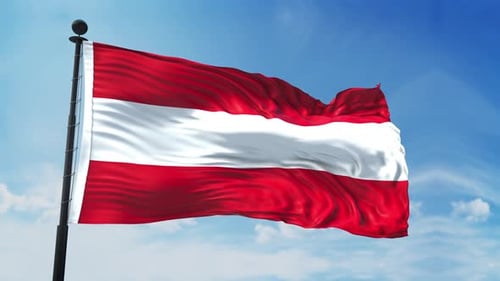 Austria National Flag Waving Loop in Blue Sky
