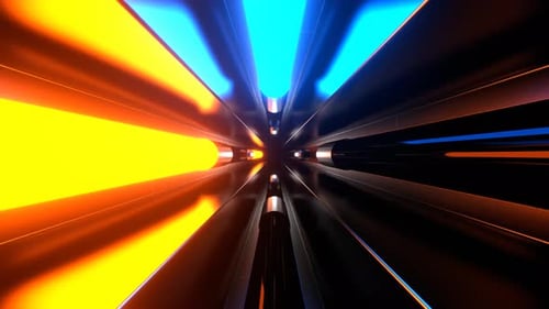 Orangefarbener und blauer Tunnelhintergrund mit großer Stroboskoplampe, VJ Loop In 4K