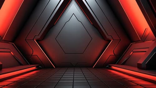 Futuristic Sci-Fi Corridor with Red Glowing Neon Lights