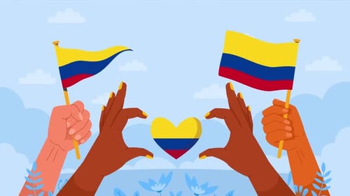 Animated Colombian Flag with Diverse Hands and Heart for Unity