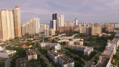 Miami, Florida Circa-2019. Daytime Aerial View of Miami Beach. From Helicopter
