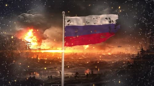 Distressed Flag Reveal in Post-Apocalyptic Burning City