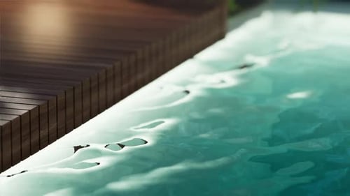 Exterior design details, close-up shot, two sun loungers by the pool.