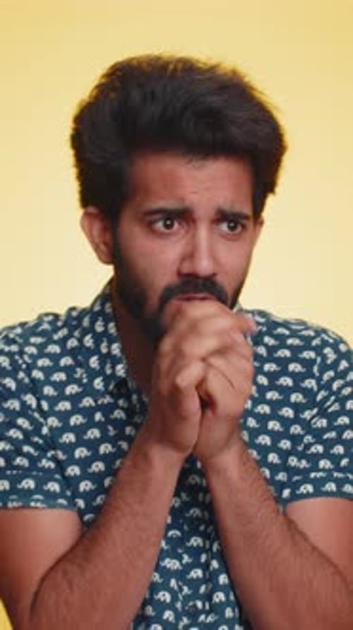 Indian Man Terrified About Danger Problems Suffering Phobia Anxiety Disorder Expresses Fear