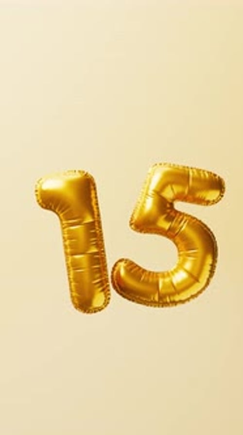 Golden Balloons Number 15 Rise and Float Animation Anniversary Concept 3d Render